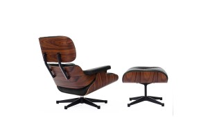 Кресло Eames Style Lounge Chair & Ottoman черная кожа/палисандр