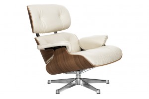 Кресло Eames Style Lounge Chair & Ottoman тепло-белая кожа/орех Premium U.S. version