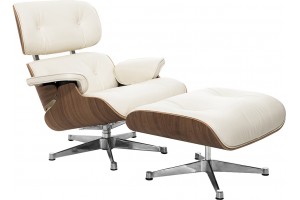 Кресло Eames Style Lounge Chair & Ottoman тепло-белая кожа/орех Premium U.S. version