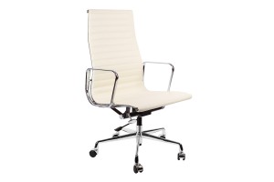 Кресло Eames  HB Ribbed Office Chair EA 119 кремовая кожа